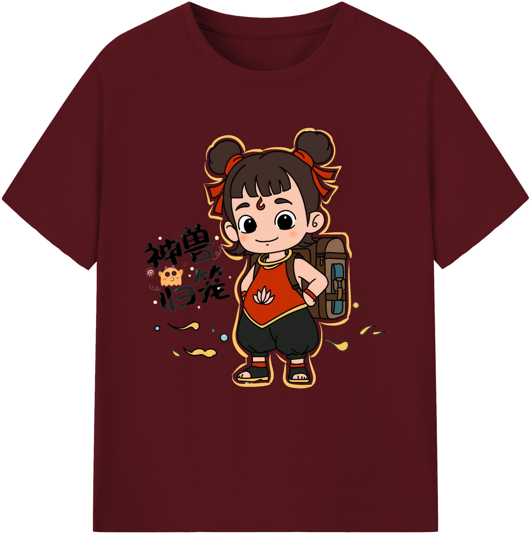 （画像用） Ne Zha 2 ナタ 魔童の大暴れ 綿100％半袖Tシャツ（フロントプリント）